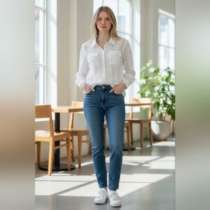 Böhme White Eyelet Lace Button Down Blouse Small Boho